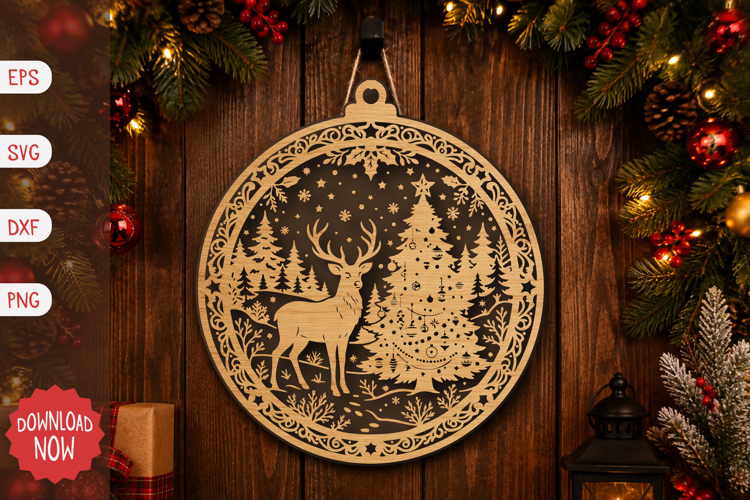 Reindeer and Christmas Tree Ornament SVG