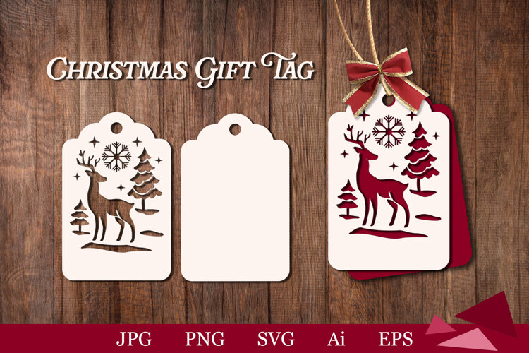 Reindeer, Christmas, Gift Tag SVG, Laser Cut, Christmas Tag