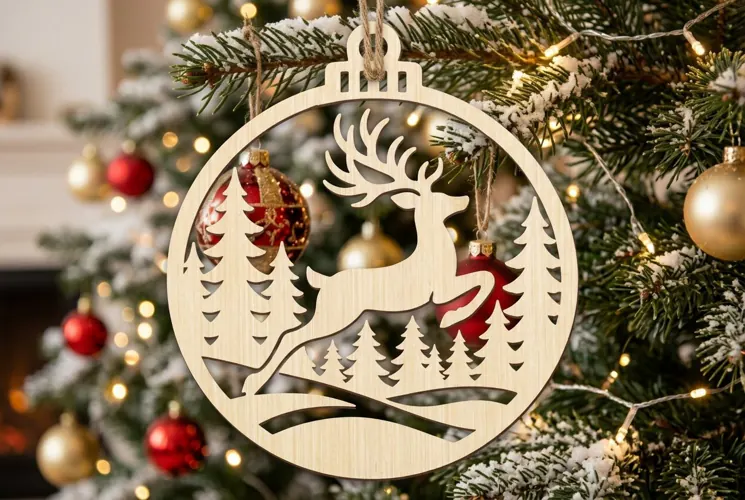 Reindeer Christmas Ornament SVG, Holiday Laser Cut File