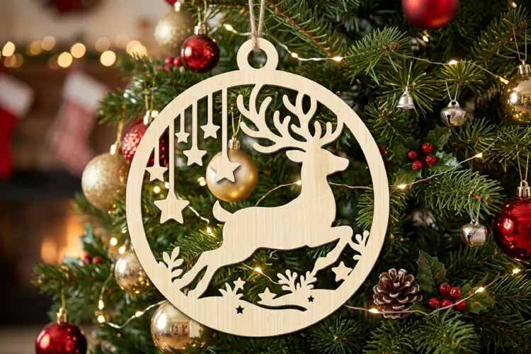 Reindeer Christmas Ornament SVG, Holiday Laser Cut File