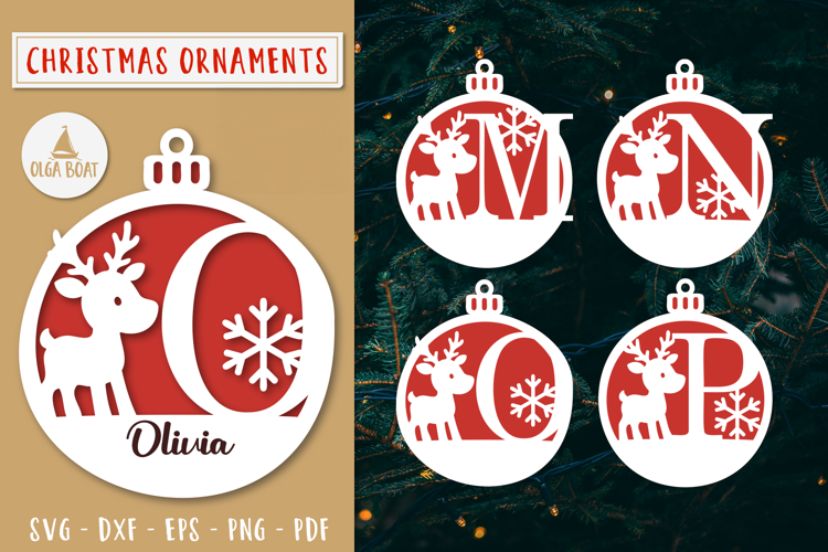 Reindeer Christmas Ornament SVG Initial Laser cut
