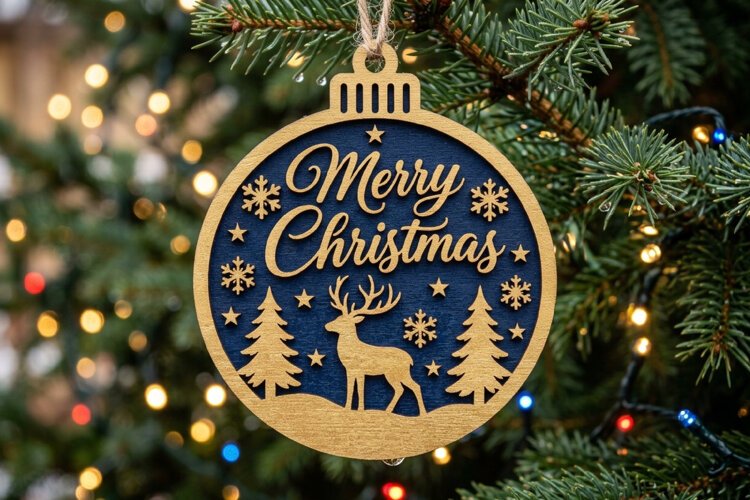 Reindeer Christmas Ornament SVG, Laser Cut Glowforge File example image 1