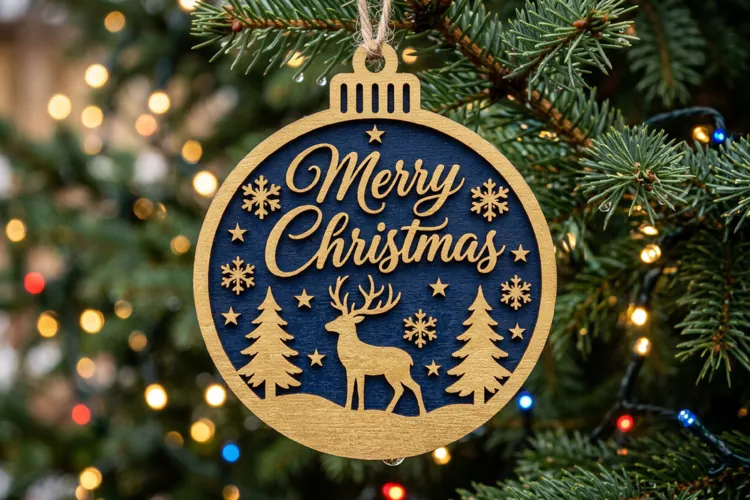 Reindeer Christmas Ornament SVG, Laser Cut Glowforge File