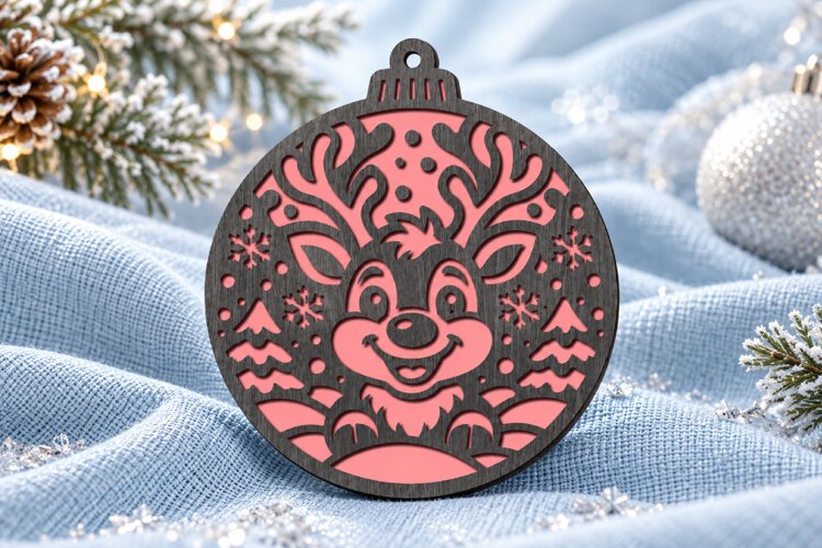 Reindeer Christmas Ornament SVG, Laser Cut Glowforge File example image 1