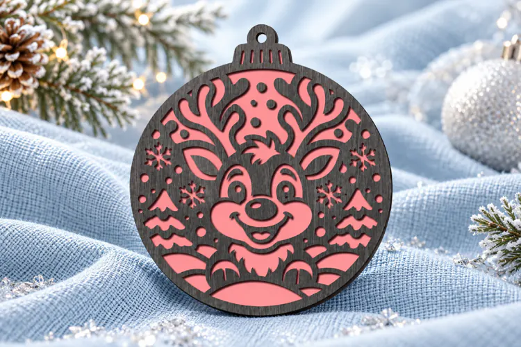Reindeer Christmas Ornament SVG, Laser Cut Glowforge File