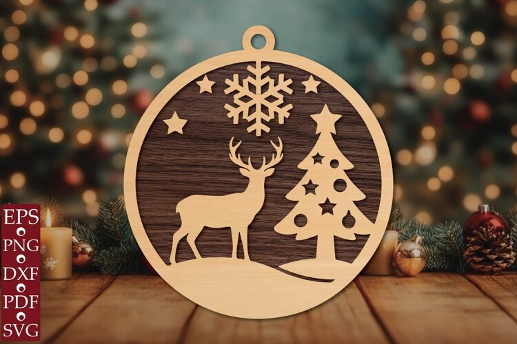 Reindeer Christmas SVG Ornament example image 1