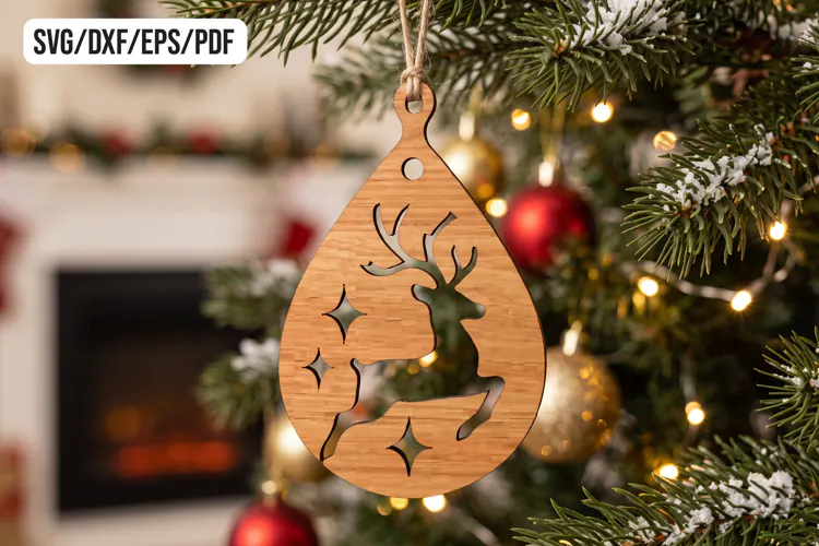 Reindeer Christmas Wooden Ornament Laser Cut