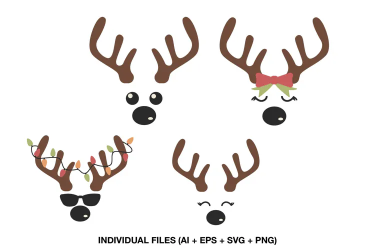 Reindeer Face SVG, Cute Christmas Reindeer Antlers Clipart
