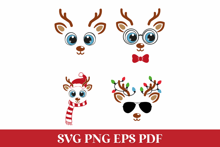 Christmas Boy Reindeer Faces SVG Cut Files for Cricut