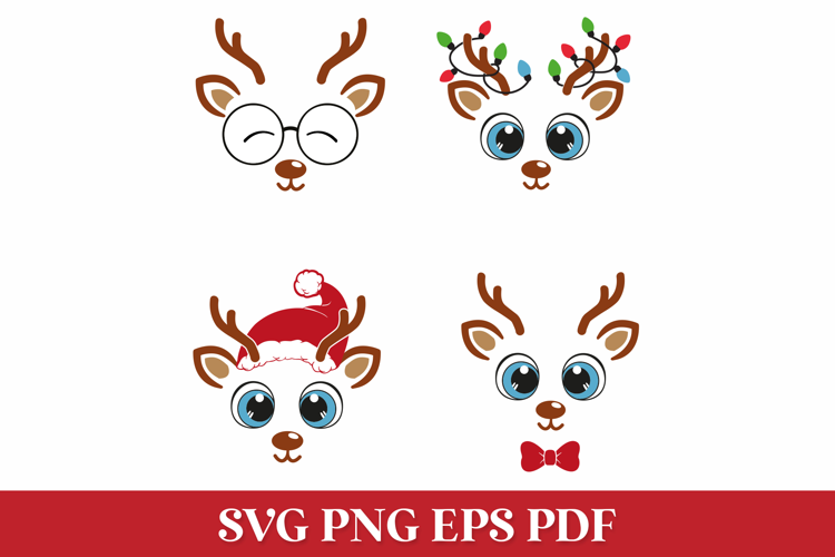 Christmas Boy Reindeer Faces SVG Cut Files for Cricut