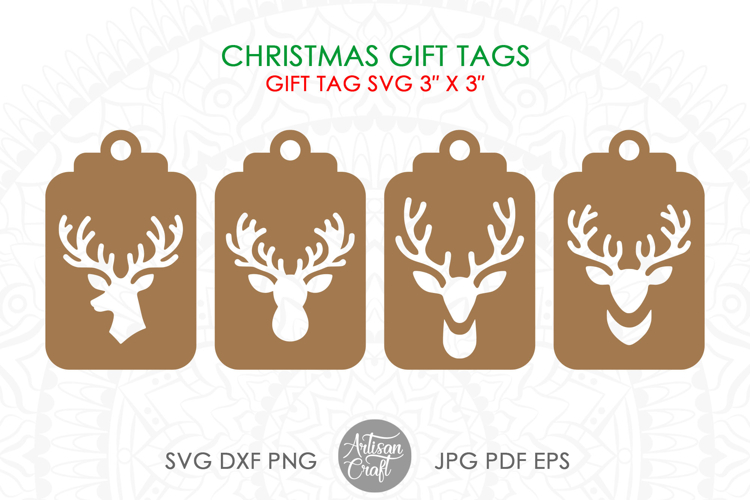 Reindeer gift tag, Christmas gift tag, SVG cut files, DXF