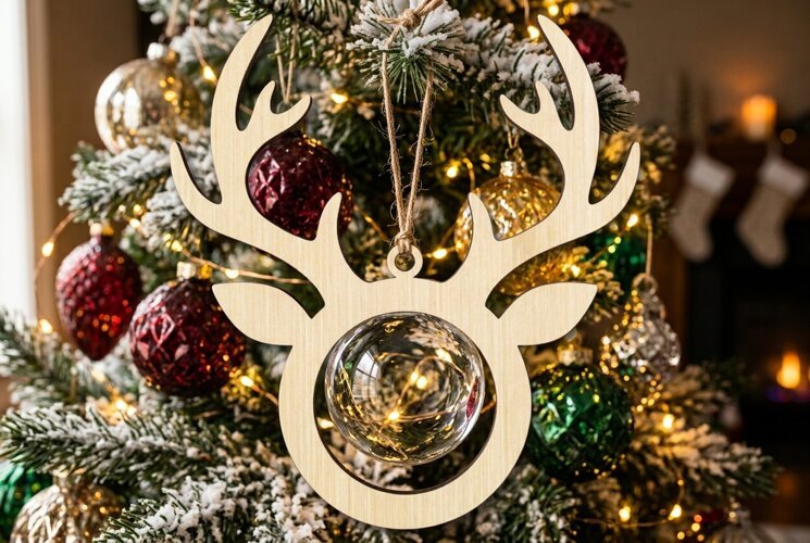 Reindeer Head Ornament SVG, Holiday Laser Cut Design File example image 1