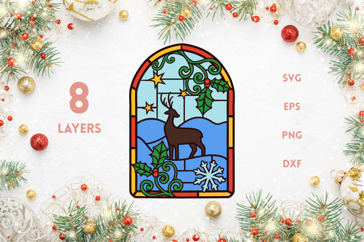 Reindeer Holy Flowers - Layered stained glass SVG