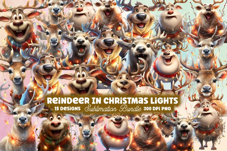 Reindeer In Christmas Lights Clipart, Reindeer Clipart
