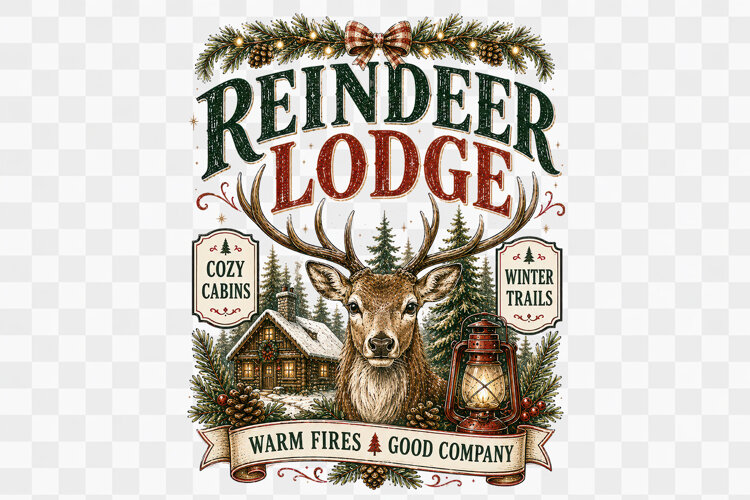 Christmas Sign Kitchen Towel Reindeer Lodge png design example image 1
