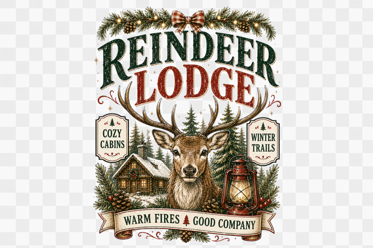 Christmas Sign Kitchen Towel Reindeer Lodge png design
