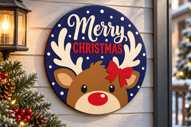 Reindeer Merry Christmas Sign SVG - Christmas Door Hanger