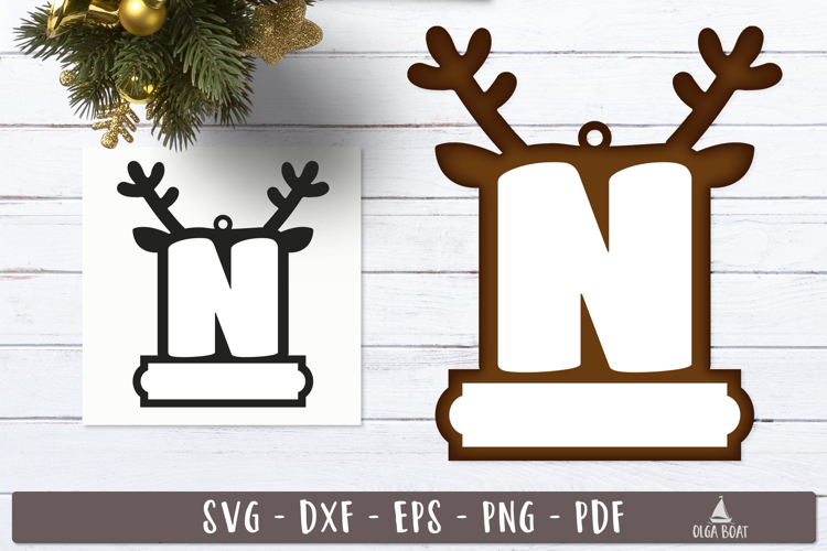 Reindeer Monogram Ornament Christmas Letter N