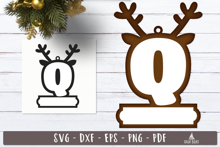 Reindeer Monogram Ornament Christmas Letter Q