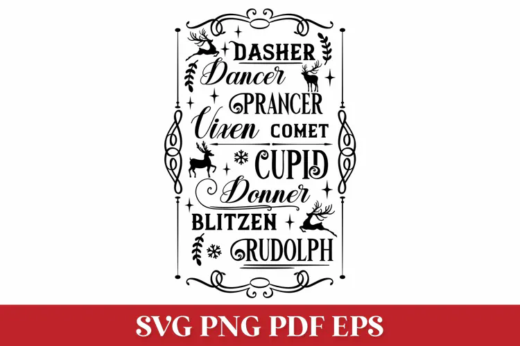 Reindeer Names Christmas SVG Quote