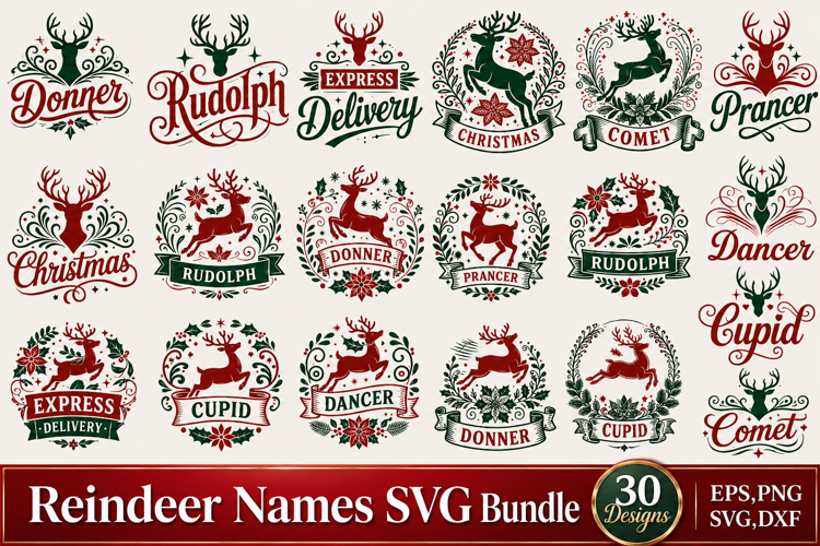 Reindeer Names SVG Designs Bundle