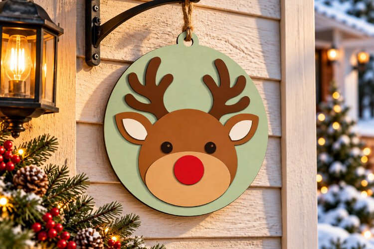 Reindeer Ornament Laser Cut Wood File, Christmas SVG example image 1