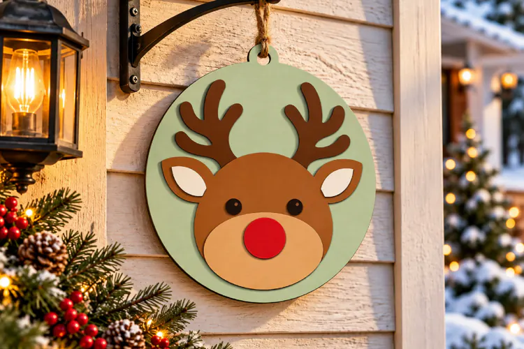 Reindeer Ornament Laser Cut Wood File, Christmas SVG