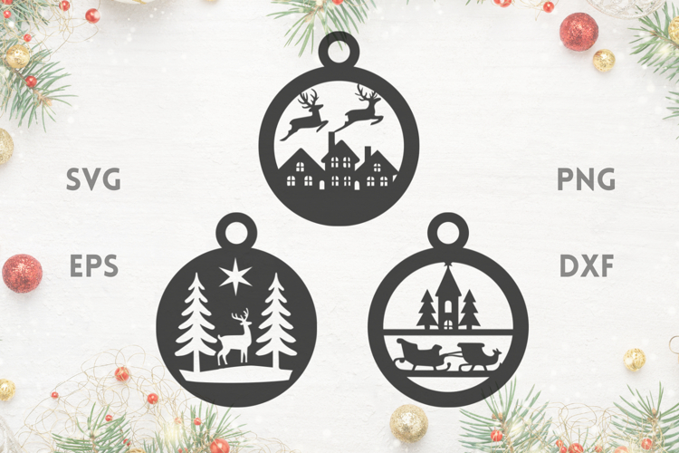 Reindeer sleigh Christmas SVG ornaments