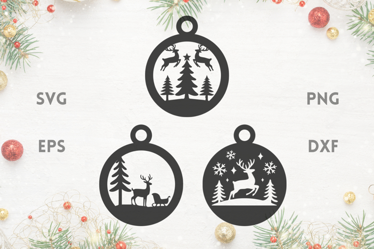 Reindeer scenes Christmas SVG ornaments
