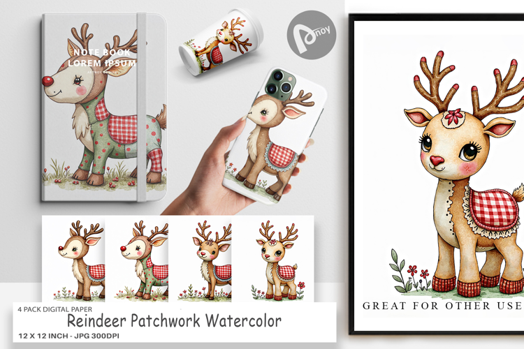 Reindeer Patchwork Digital Paper