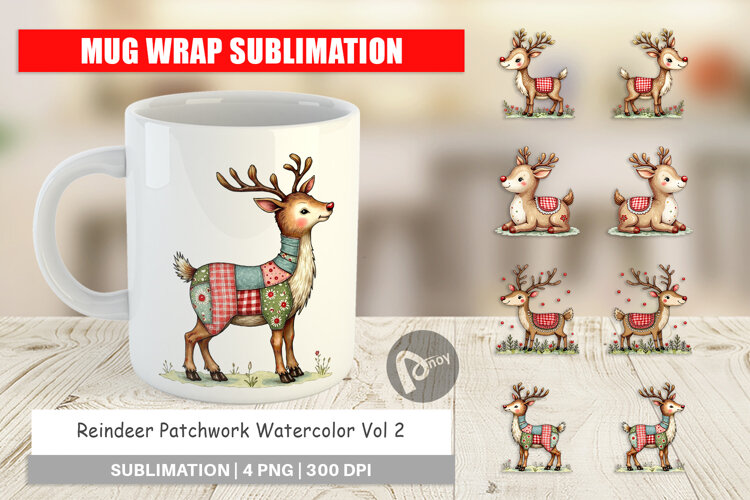 Reindeer Patchwork Mug Wrap example image 1