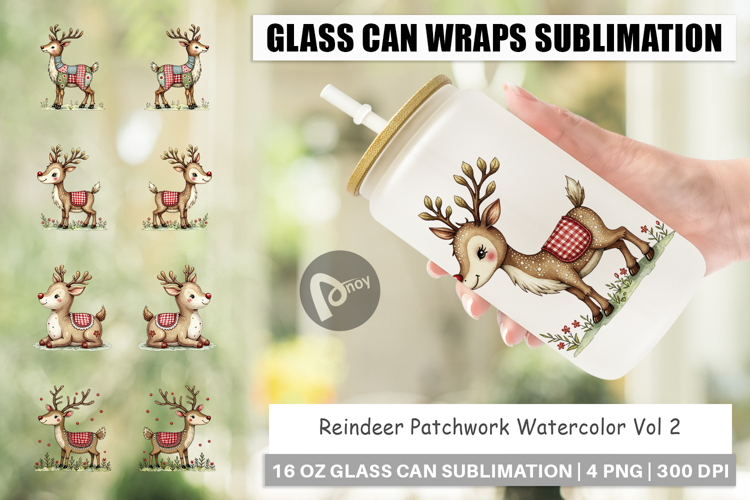 Reindeer Patchwork Glass Can