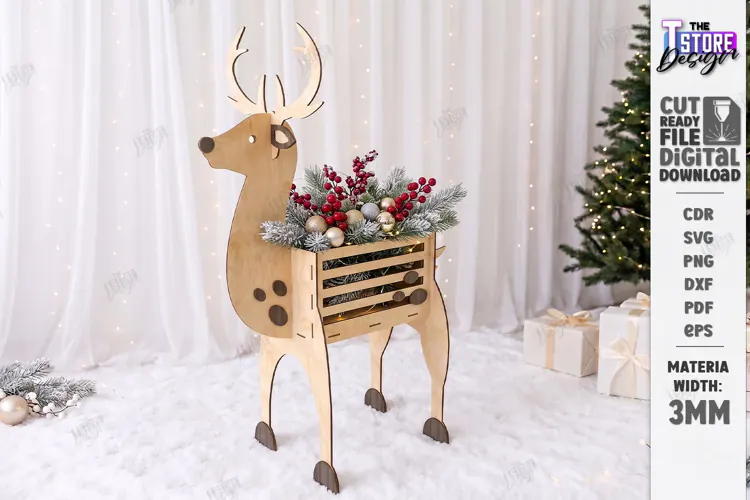 Christmas Reindeer Planter Decor Laser Cut | Holiday Decor