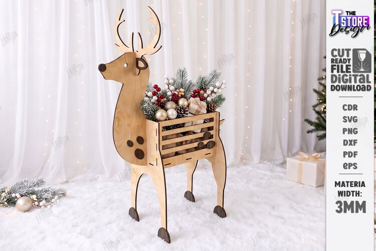 Christmas Reindeer Planter Decor Laser Cut | Holiday Decor example image 1