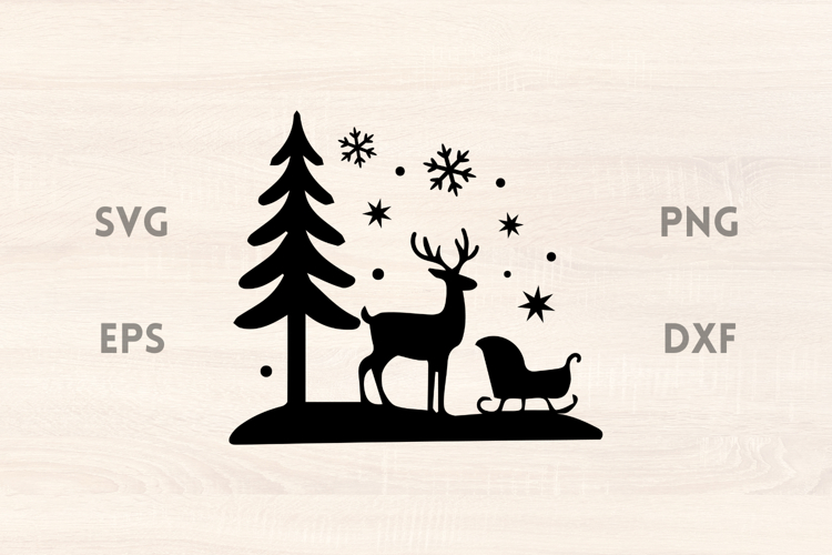 Reindeer Sleigh Tree Scene SVG