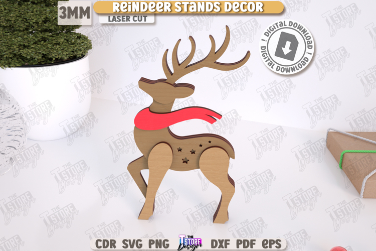 Reindeer Stand Décor Laser Cut|Christmas Decoration|Deer SVG