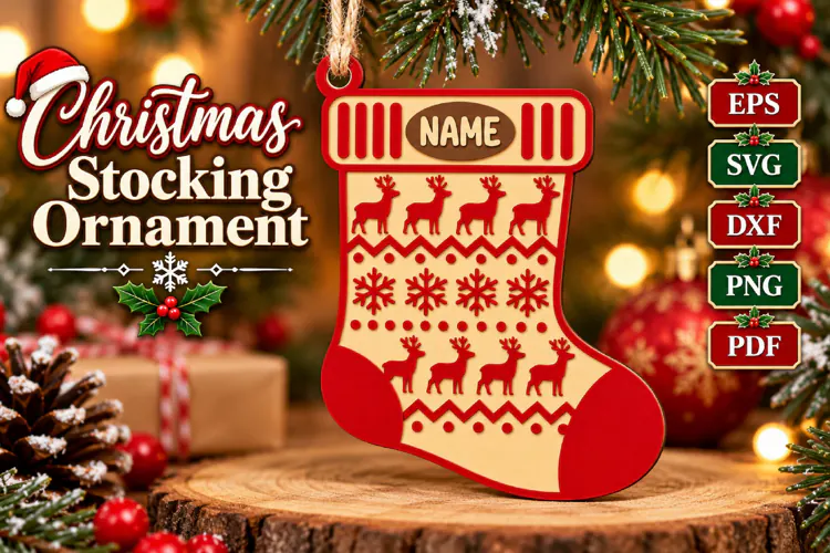 Reindeer Stocking Ornament SVG, Laser Cut Glowforge File