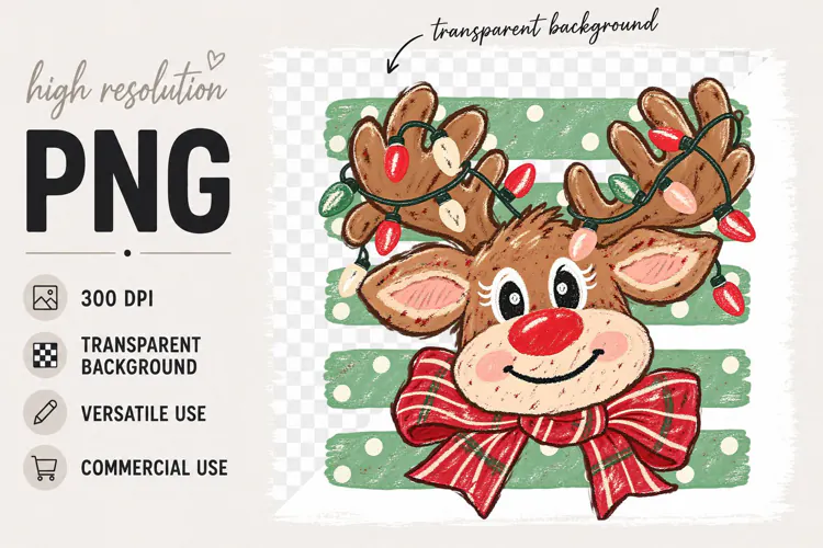 Cute Reindeer png, Christmas Lights, Christmas png
