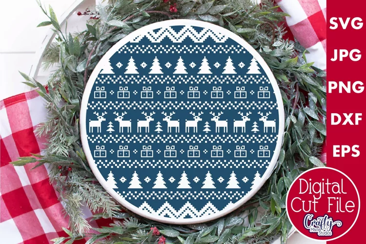 Reindeer Single Color Ugly Christmas Sweater Round Sign Svg