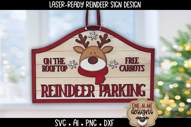Reindeer Parking Sign Laser Ready SVG | Holiday Laser SVG