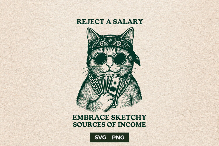 Sarcastic Cool Money Cat Hustle Meme SVG Cut File example image 1