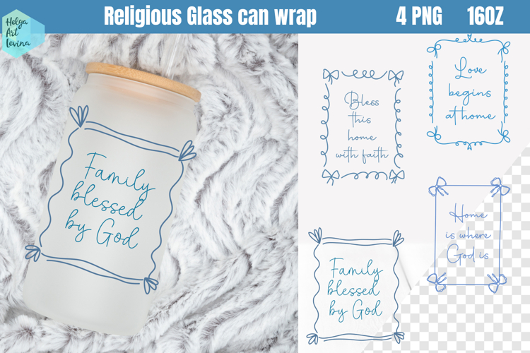 Religious Libbey Can Glass PNG 16 OZ