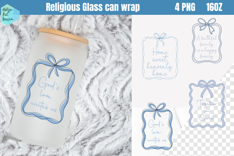 Religious Libbey Can Glass PNG 16 OZ