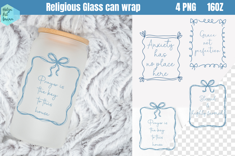 Religious Libbey Can Glass PNG 16 OZ
