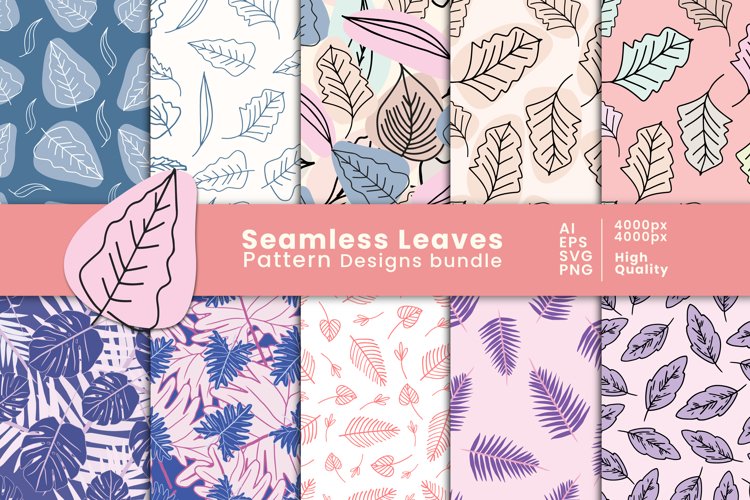 Seamless leaves pattern bundle|digital papers example image 1
