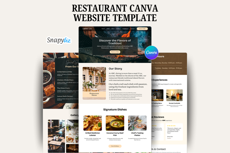 Customizable Restaurant Website Canva Templates