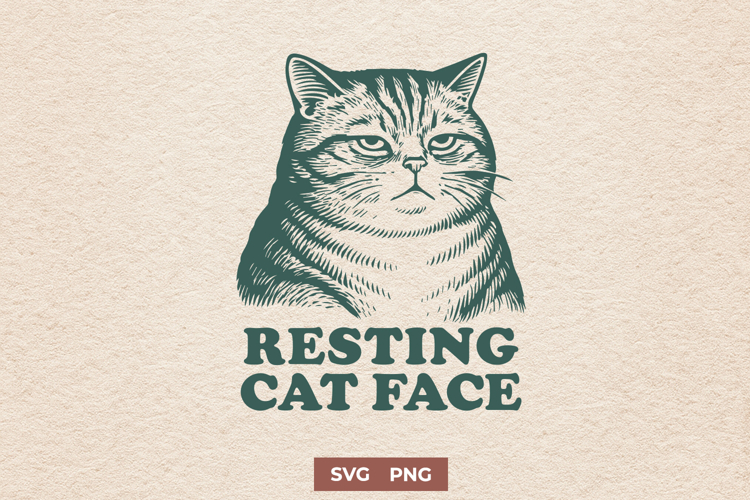 Resting Cat Face SVG PNG, Funny Grumpy Sarcastic Cat Clipart