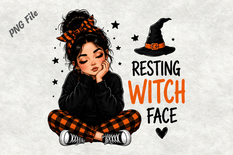 Resting Witch Face Halloween Girl PNG