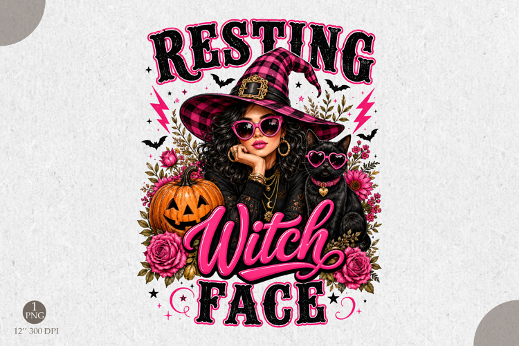 Resting Witch Face PNG,Halloween Girl Sublimation Design