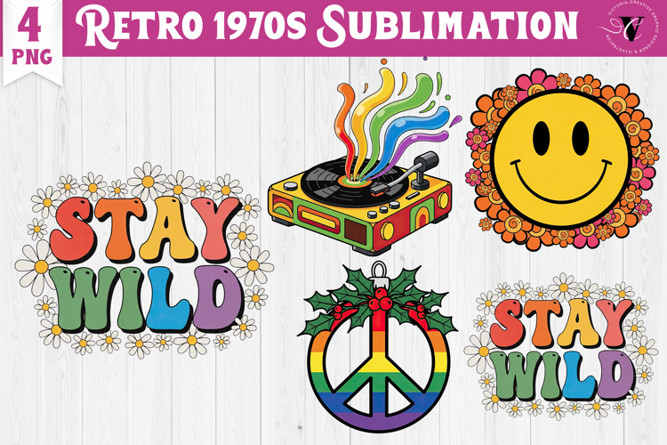 Vintage vibe 1970 clipart | Retro groovy Hippie PNG